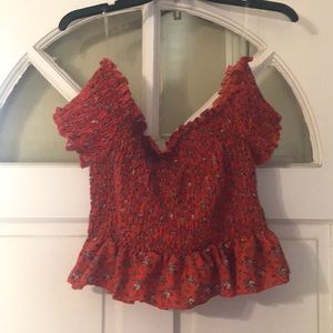 Pretty off the shoulder orange flowered blouse